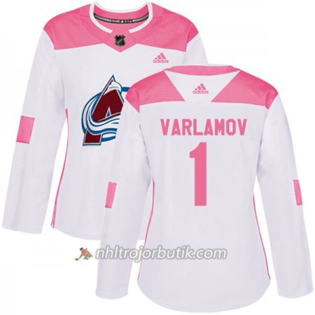 Dame Ishockey Colorado Avalanche Tröja Semyon Varlamov 1 Adidas 2017-2018 Vit Rosa Fashion Authentic
